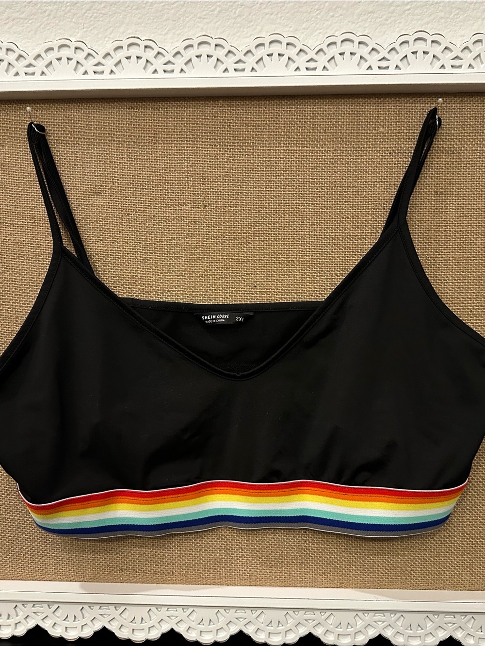 Black Bralette with Rainbow Elastic Band